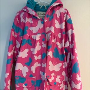Hatley Butterfly Pink and Blue Raincoat Size 8